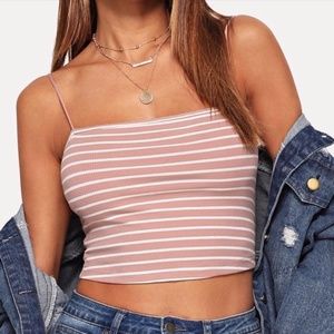 WILA Ribbed Blush Striped Cami Crop Top Tank NWT